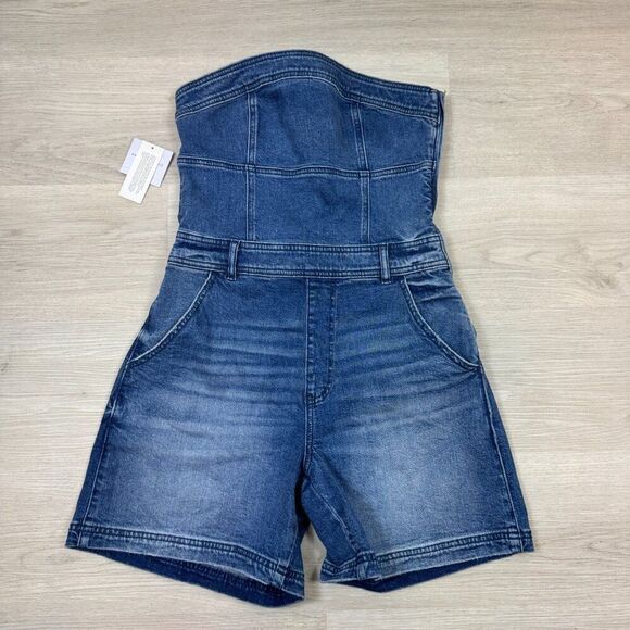 American Eagle Strapless Denim Jean Short Romper Womens 2 Medium Wash - Picture 1 of 8